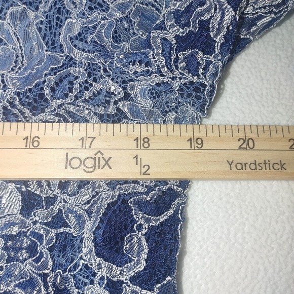 Chicos Travelers Women's Open Cardigan Size 0 Small 3/4 Sleeve Blue White Lace - Picture 9 of 10